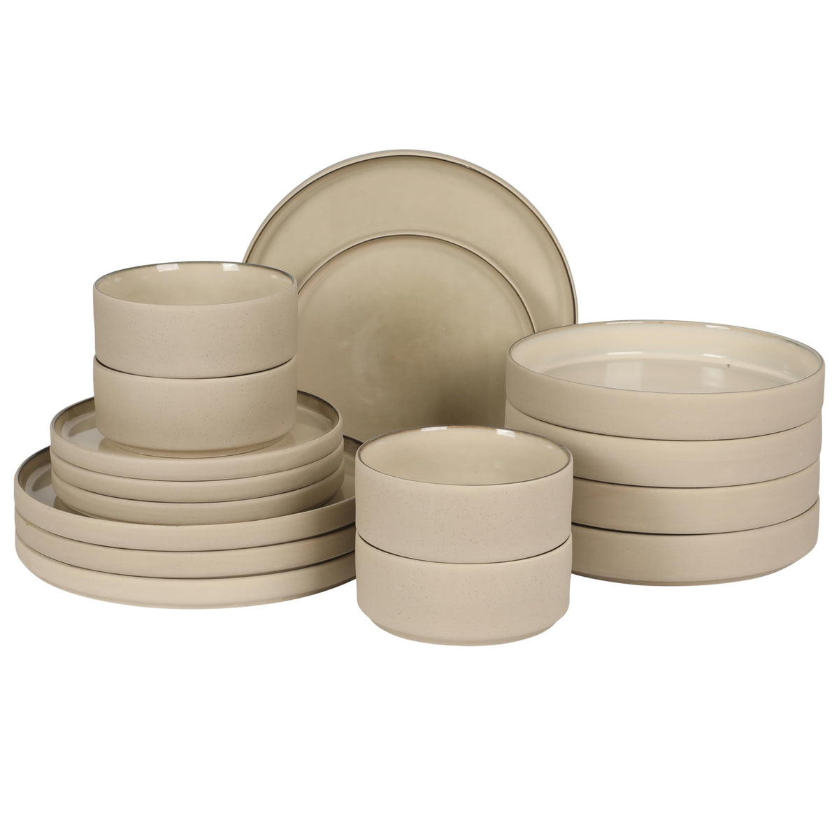 Gibson Elite Menlo Park 16-Piece Pottery Clay Stoneware Dinnerware Set – White Reactive Glaze, Embossed Plates and Bowls W/Pasta Bowl, Service for 4 – Microwave & Dishwasher Safe
