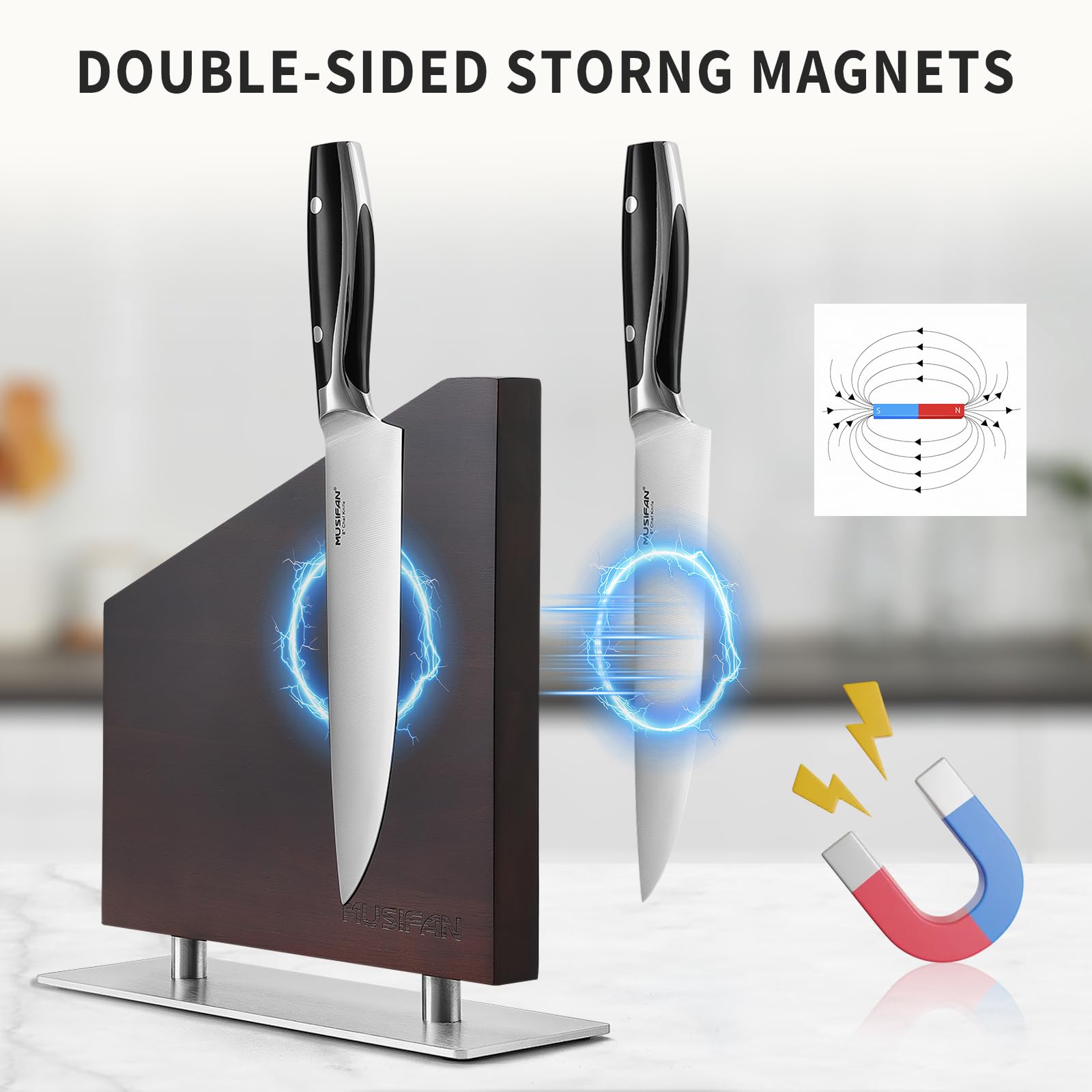 Magnetic Knife Block Without Knives,Magnetic Universal Stands with Strong Enhanced Magnets Strip Kitchen Storage Cutlery Large Organizer ，Knife Holder for Kitchen Organizer