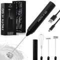 Zulay Rechargeable Milk Frother – 3-in-1 Handheld Frother Wand with Travel Case & USB-C Charger – Single, Double & Egg Whisk for Latte, Cappuccino, Matcha, Protein Shakes - Froth N Go Deep Black