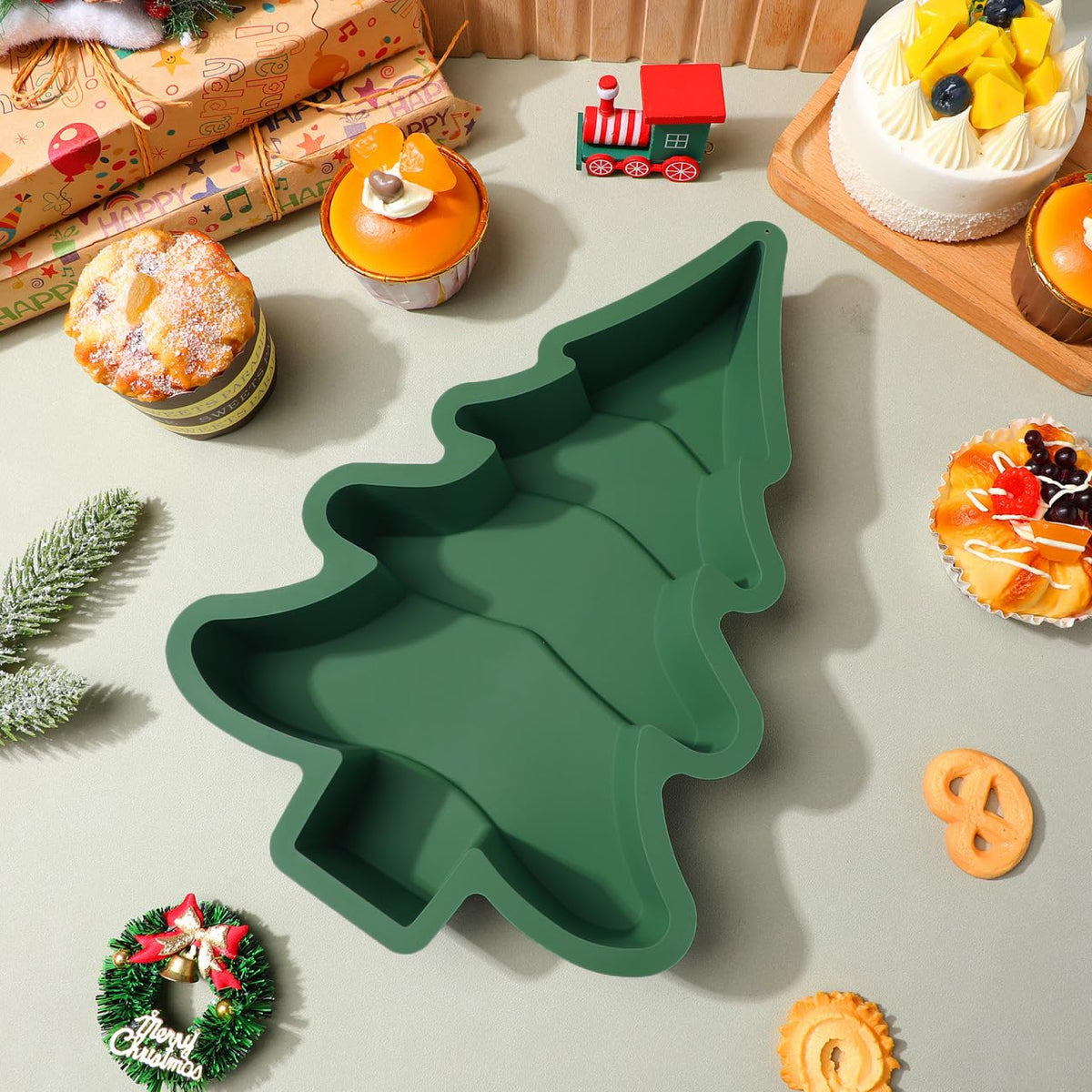 Operitacx Christmas Tree Cake Mold, Non-Stick Christmas Tree Cake Pan Silicone Mold for Cake, Baking Mold for Cake Candy Xmas Holiday Baking Supplies (8.2x10.6inch)