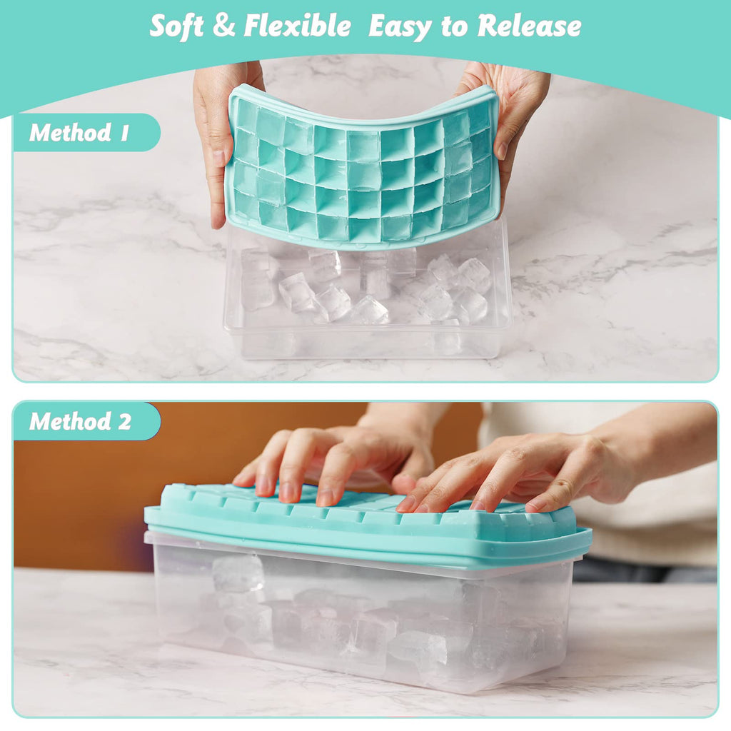 Silicone Ice Cube Tray with Leak-Proof Lid & Storage Bin for Freezer – BPA-Free 36-Piece Nugget Ice Molds, Spill-Resistant Cover & Ice Scoop Container Cover