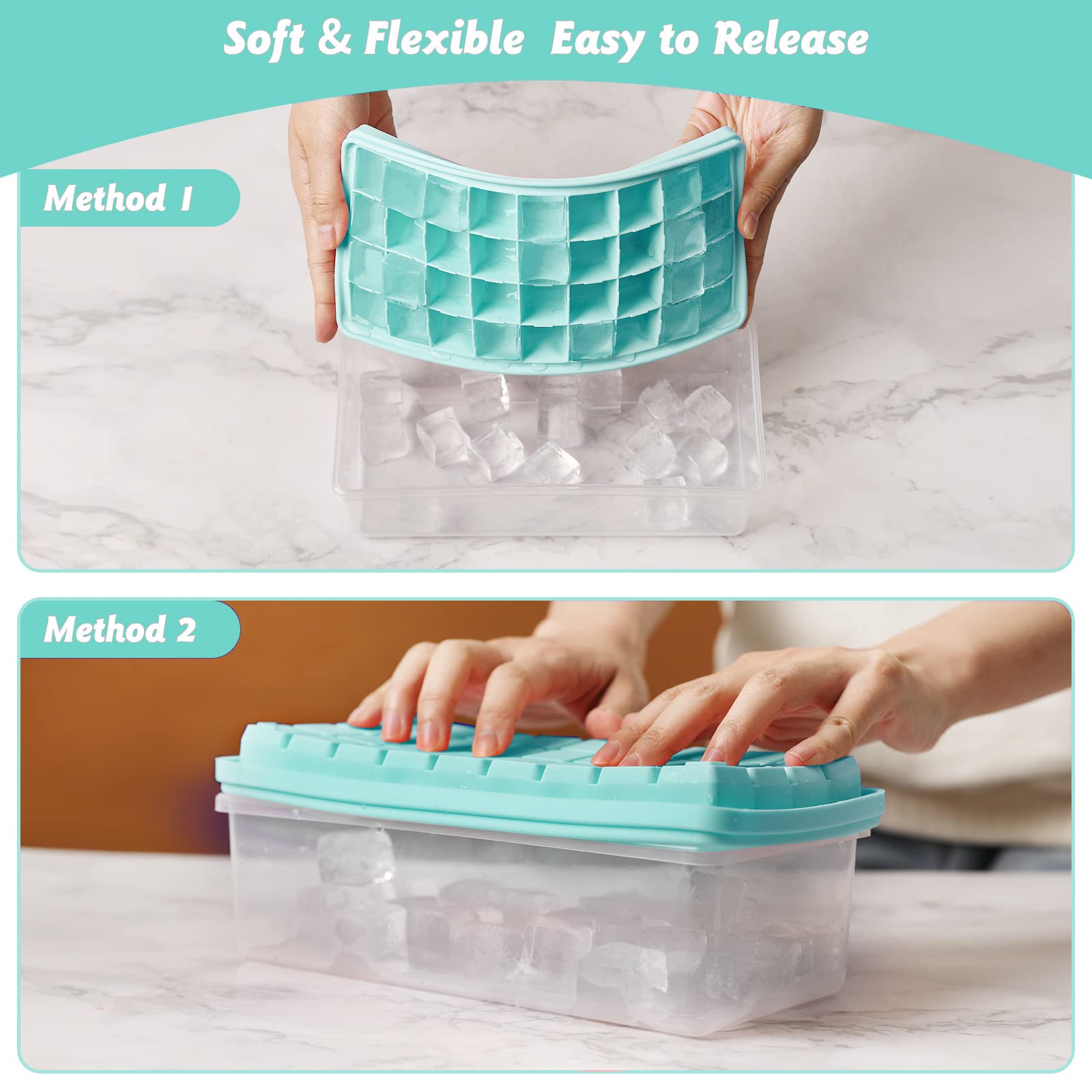 Silicone Ice Cube Tray with Leak-Proof Lid & Storage Bin for Freezer – BPA-Free 36-Piece Nugget Ice Molds, Spill-Resistant Cover & Ice Scoop Container Cover