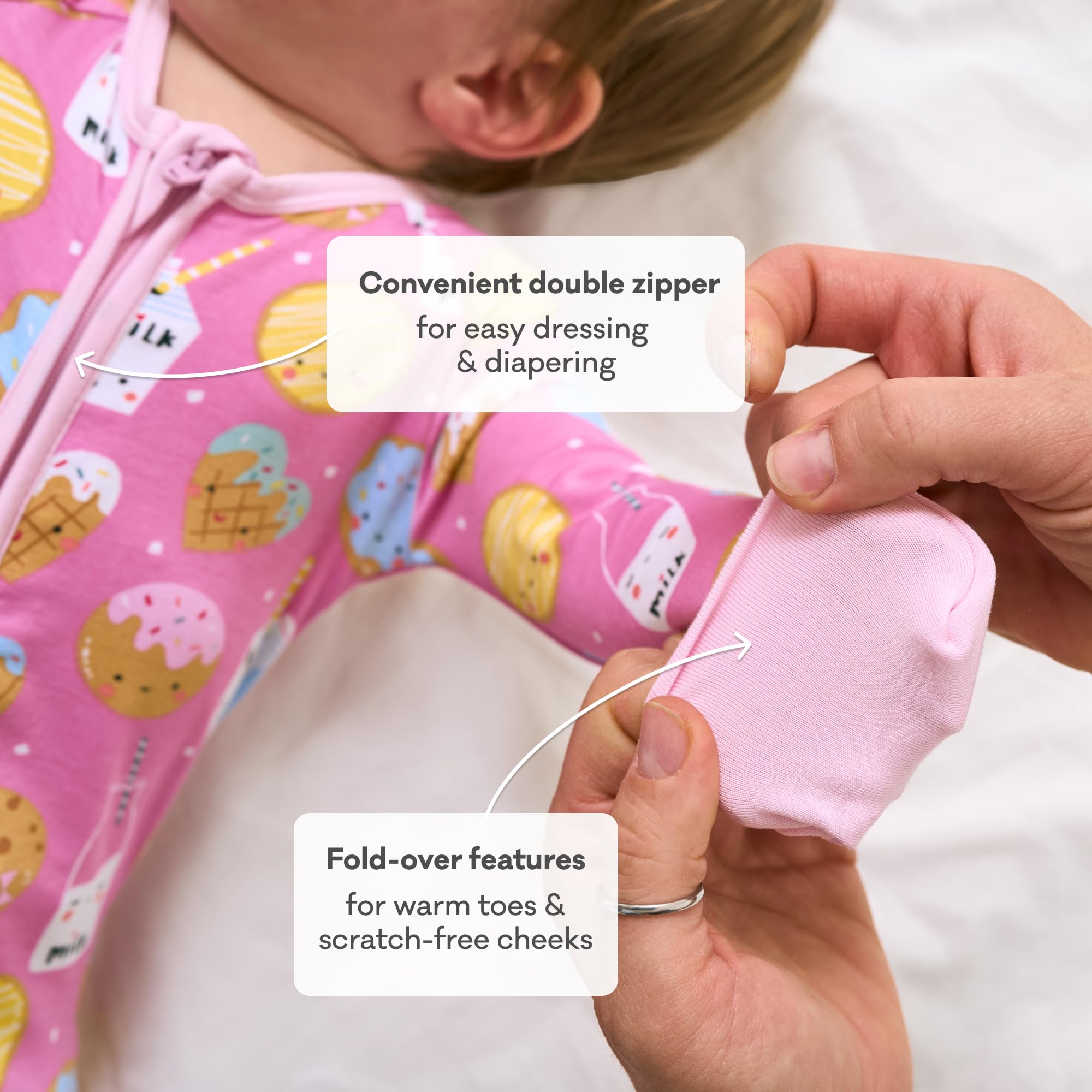 Little Sleepies Baby Pajamas, Pink Cookies & Milk, 6-12M