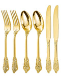 bUCLA HEAVYWEIGHT 300PCS Gold Plastic Silverware Disposable - Extra Heavy Duty Plastic Cutlery - Gold Disposable Utensils Set - Include 100 Knives, 100 Forks, 100 Spoons for Party & Special Moments
