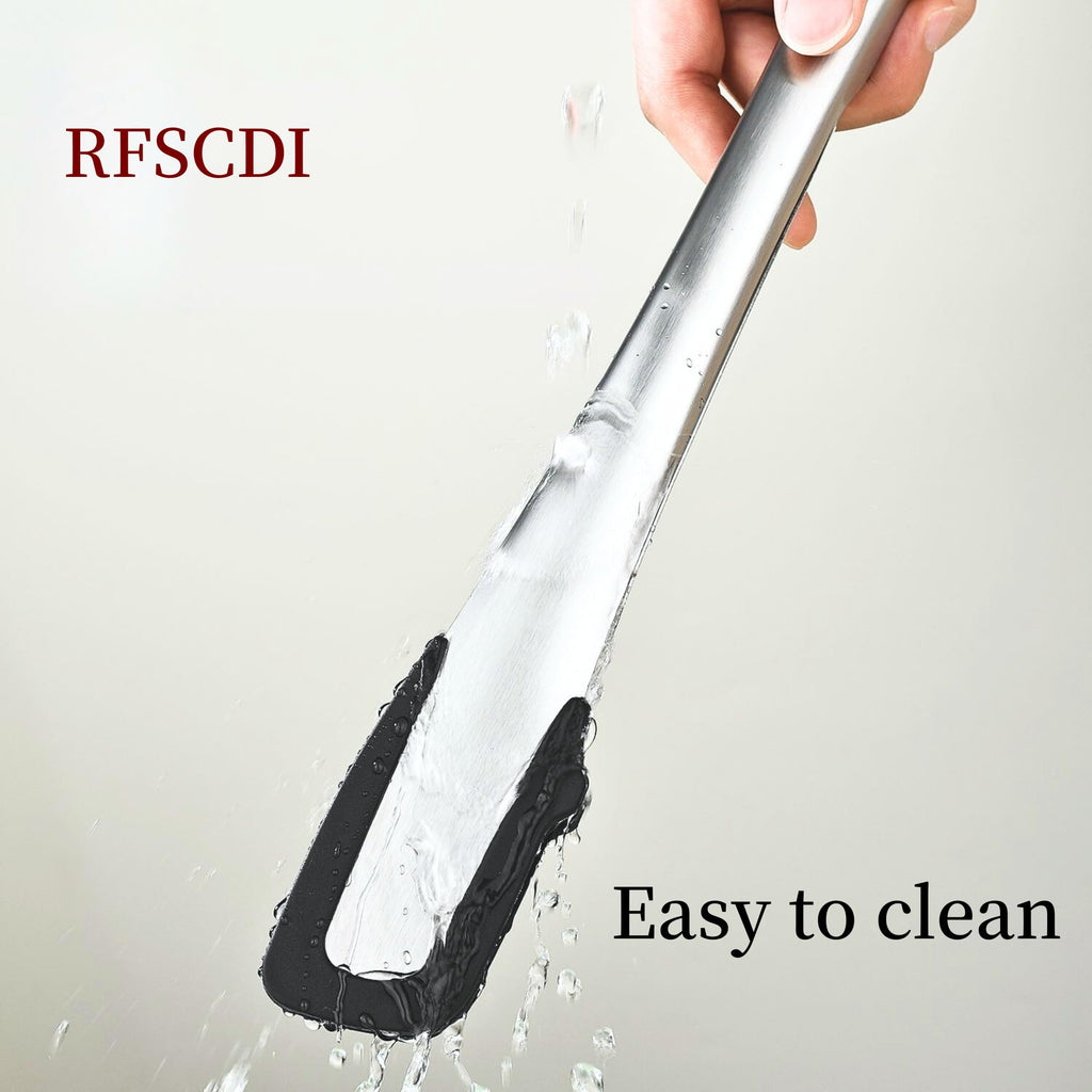 RFSCDI Heat-Resistant Kitchen Tongs and Basting Brush Set - 600℉ Stainless Steel Cooking Tongs with Metal Locking Mechanism - Ideal for Cooking, Grilling Steak, Baking Bread, and BBQ,(Silver 2Pcs)