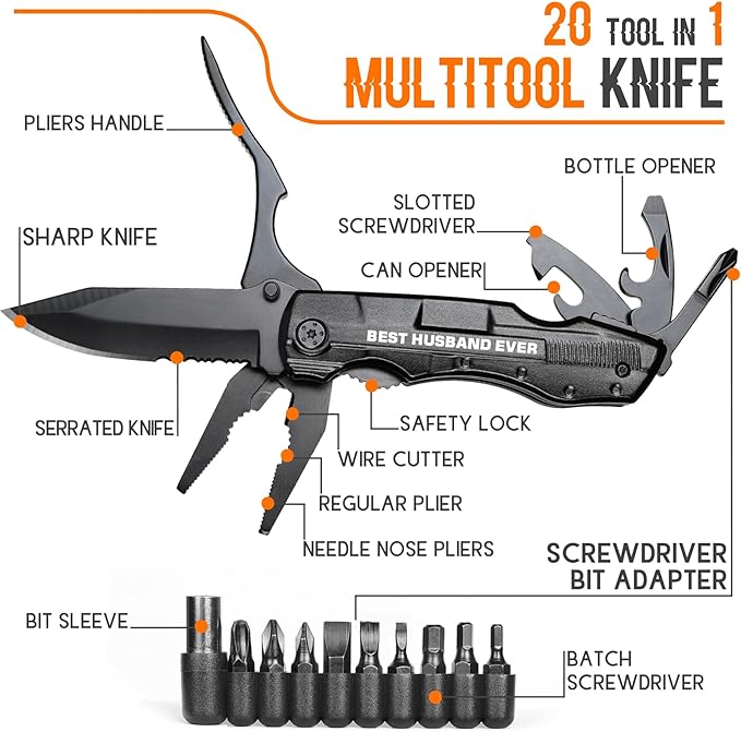 Gifts for Husband, “BEST HUSBAND EVER” Multitool Knife, Husband’s Christmas Practical Gifts, Husbands Birthday Gift, Husband’s Gift from Wife, Husbands Stocking Stuffers for Camping, Hiking