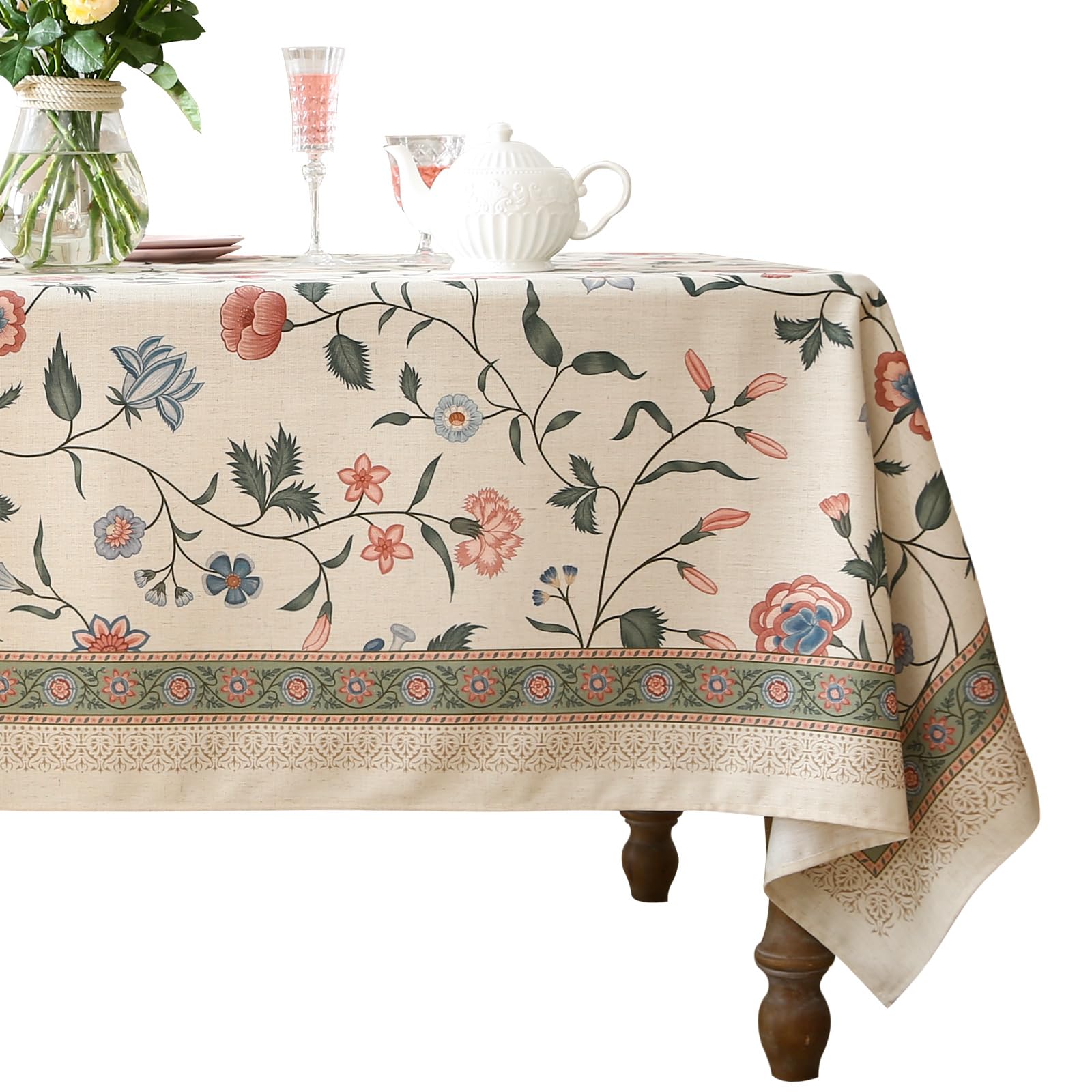 ISAENNE Designer French Linen Tablecloth Rectangular,79"x55"-Daffy