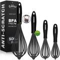 Eddeas Silicone Whisk - Non Scratch Whisks for Cooking, 500°F Heat Resistant Siliocne Wisk tool, Heavy Duty Kitchen Whisks, for Blending, Beating, set of 4 (5+7+9+11 inch) Black
