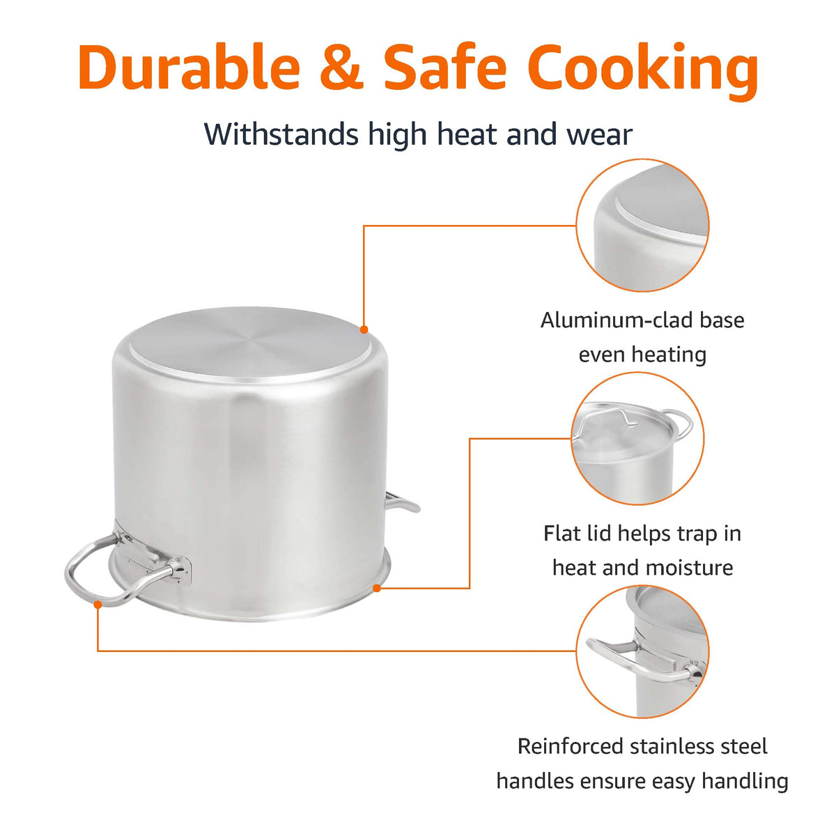 Amazon Basics 12 Quarts Stainless Steel Aluminum-Clad Stock Pot with Cover, Induction Compatible, Dishwasher Safe, Oven Safe, Even Heating, Soup and Pasta Pot