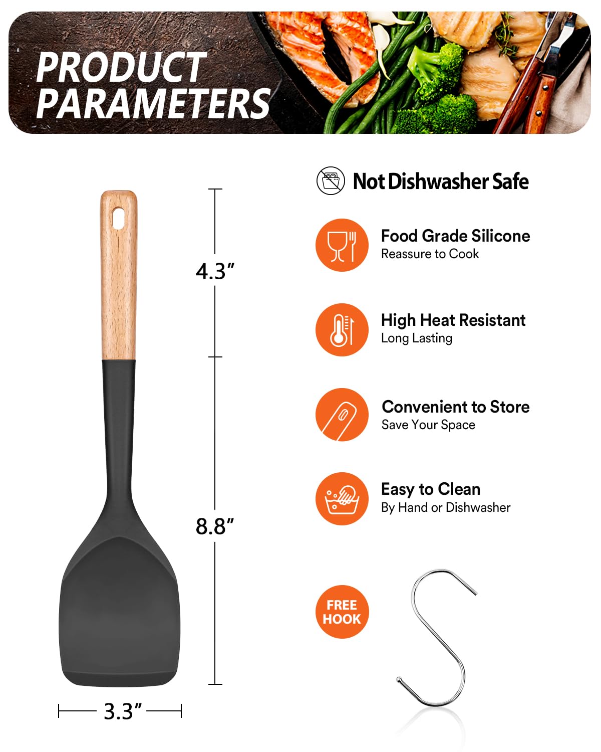 Badiano Silicone Spatula, Non Scratch Flexible Edge for Pans,13.2 Inch