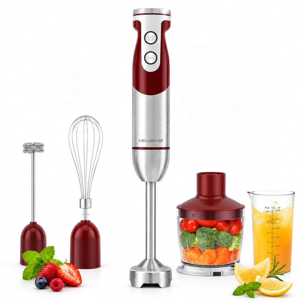 MEGAWISE Immersion Blender,12-Speed Hand Blender with Stainless Steel Blade