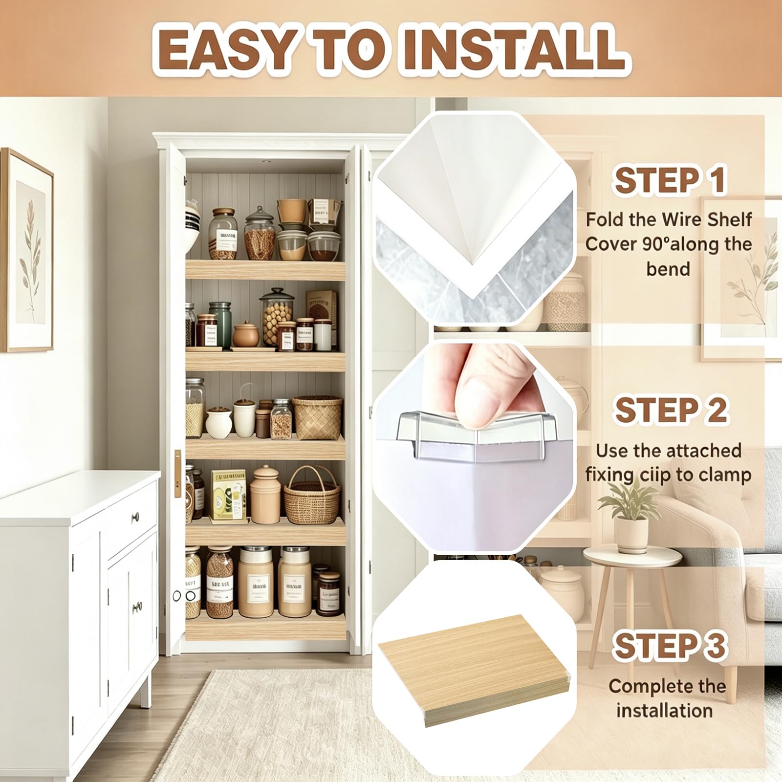 5 Pcs Wire Rack Covers 16x9x3 inch PVC Pantry Shelf Cover 0.31 inch Thick Removable Closet Wire Rack Shelf Covers,Decoration Kitchen Bathroom Office Shelving (Wood Color,16x9x3 inch)