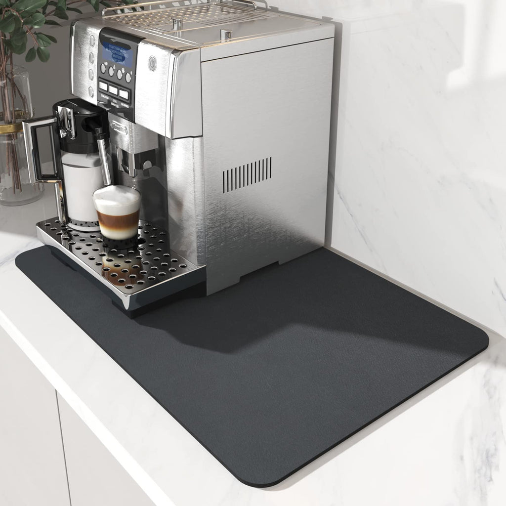 AMOAMI Coffee Mat Hide Stain Rubber Backed Absorbent Dish Drying Mat for Kitchen Counter - Fits Under Coffee Maker - KHAKI 16X24