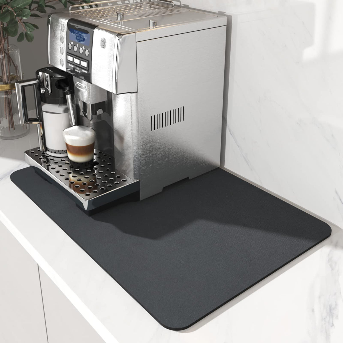 AMOAMI Coffee Mat Hide Stain Rubber Backed Absorbent Dish Drying Mat for Kitchen Counter - Fits Under Coffee Maker - KHAKI 16X24