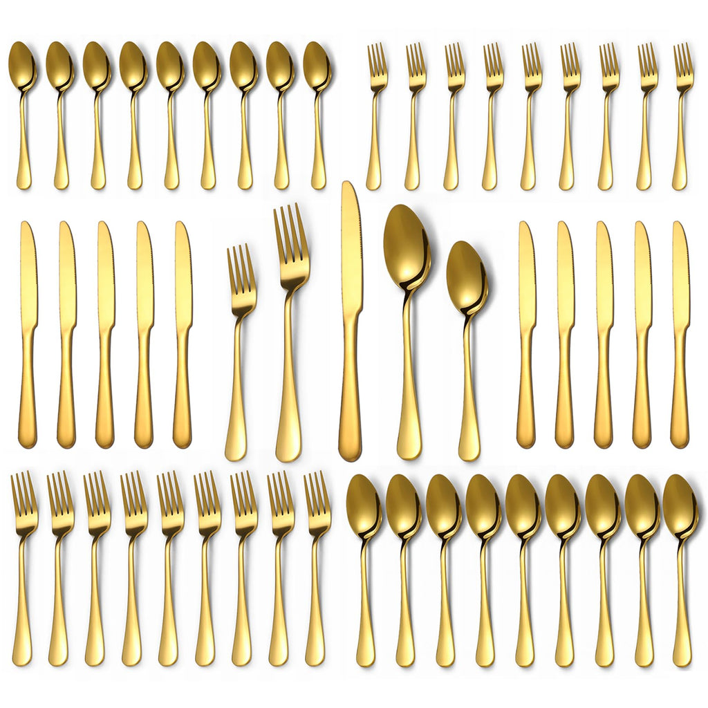 Gold Silverware Set,50-Piece Stainless Steel Flatware Set for 10