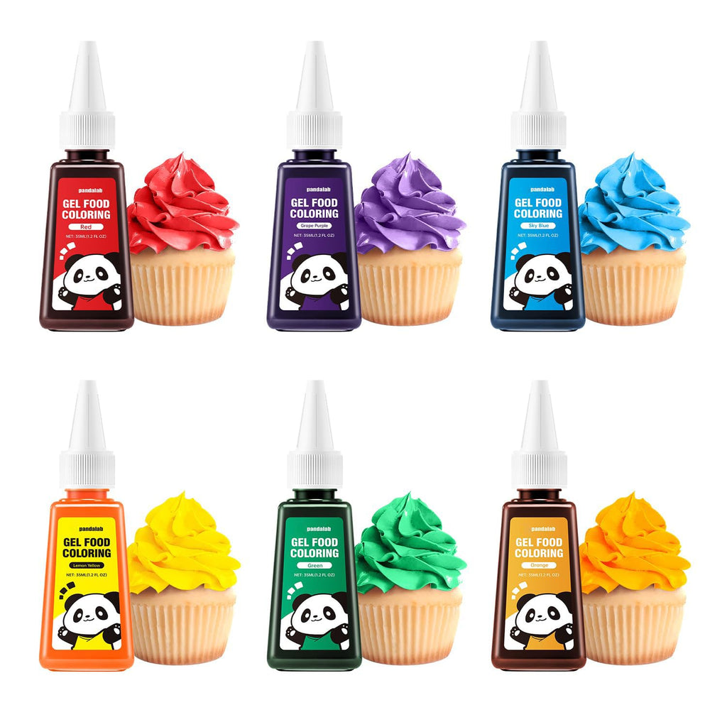 Gel Food Coloring Pandalab Professional 6 Color Concentrated Edible Food Dye Set for Baking, Icing, Fondant, Cookies & Cake Decorating, 35ml Each