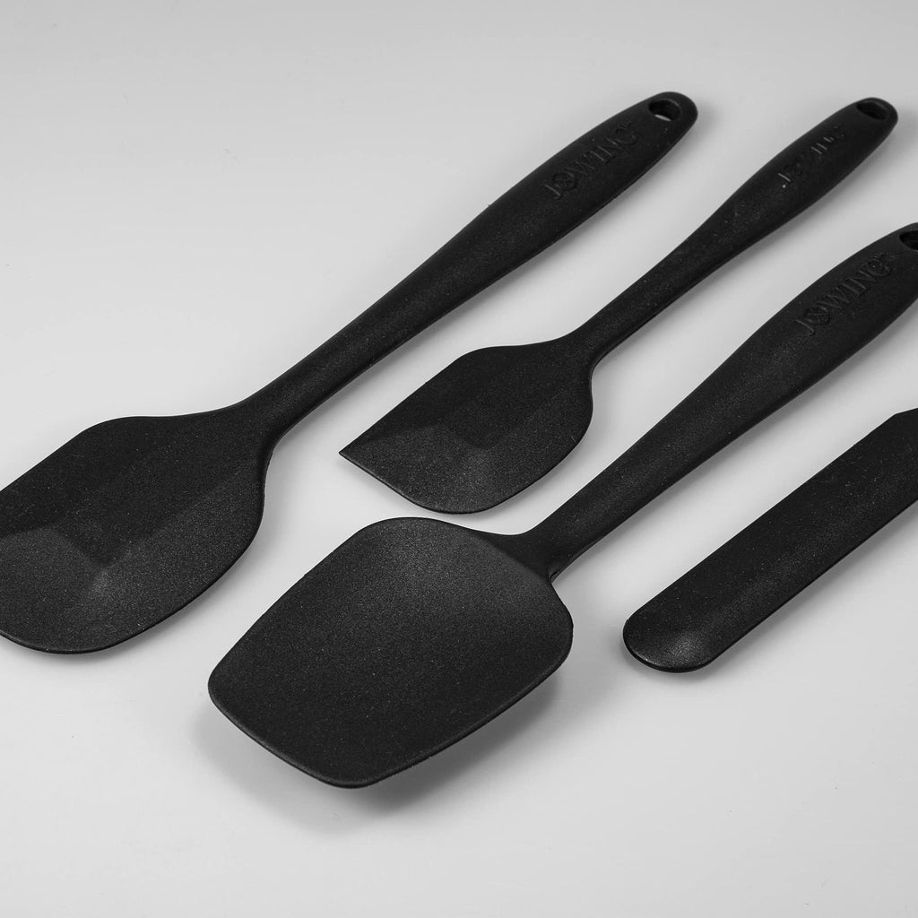JXWING 4-Piece Silicone Spatula Set with Stainless Steel Core, Black