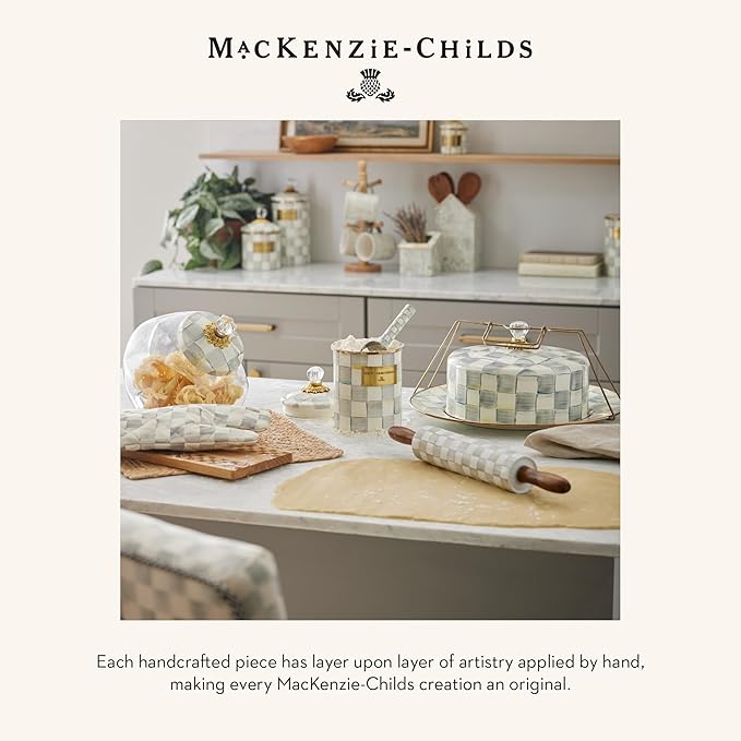 MACKENZIE-CHILDS Slotted Kitchen Spatula, Silicone Spatula for Cooking, Gray-and-White Sterling Check