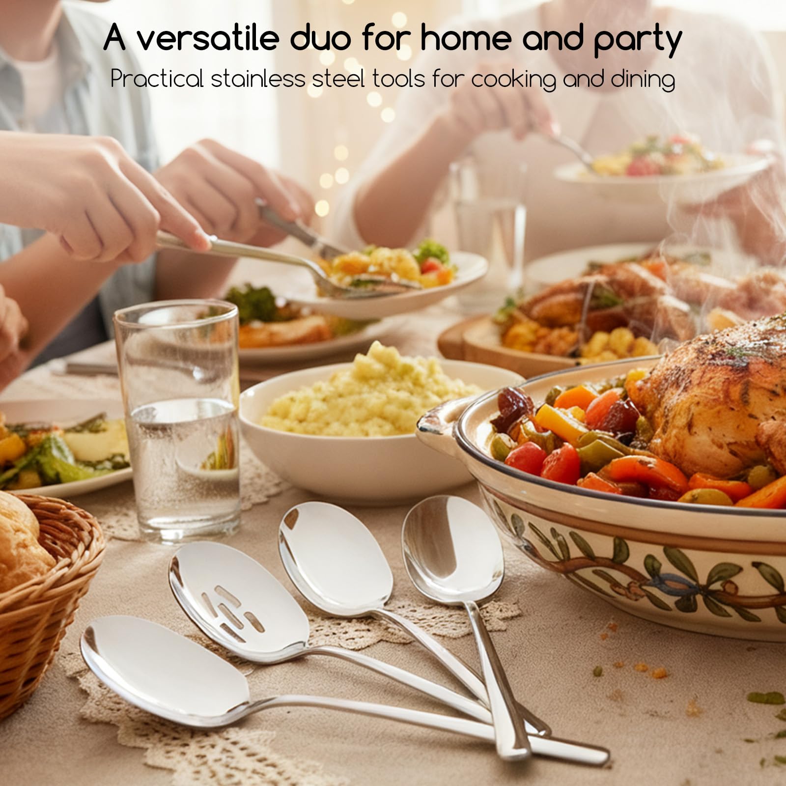 SOLEADER 12" Large Serving Spoons for Buffet, 2-Piece Stainless Steel Set