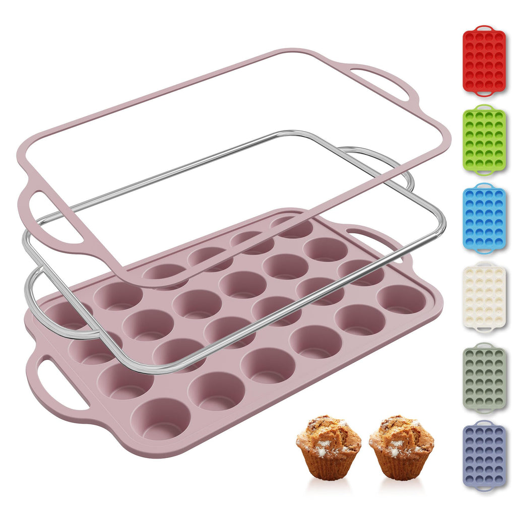 2 Packs 12 Cups Silicone Muffin Pan for Baking with Metal Reinforced Frame Regular Size Cupcake Pan Tray Chocolate Egg Pizza Bites Oven Top Cookie Molds Muffin Tin Tart Pans Sheet Set Bakeware Liner