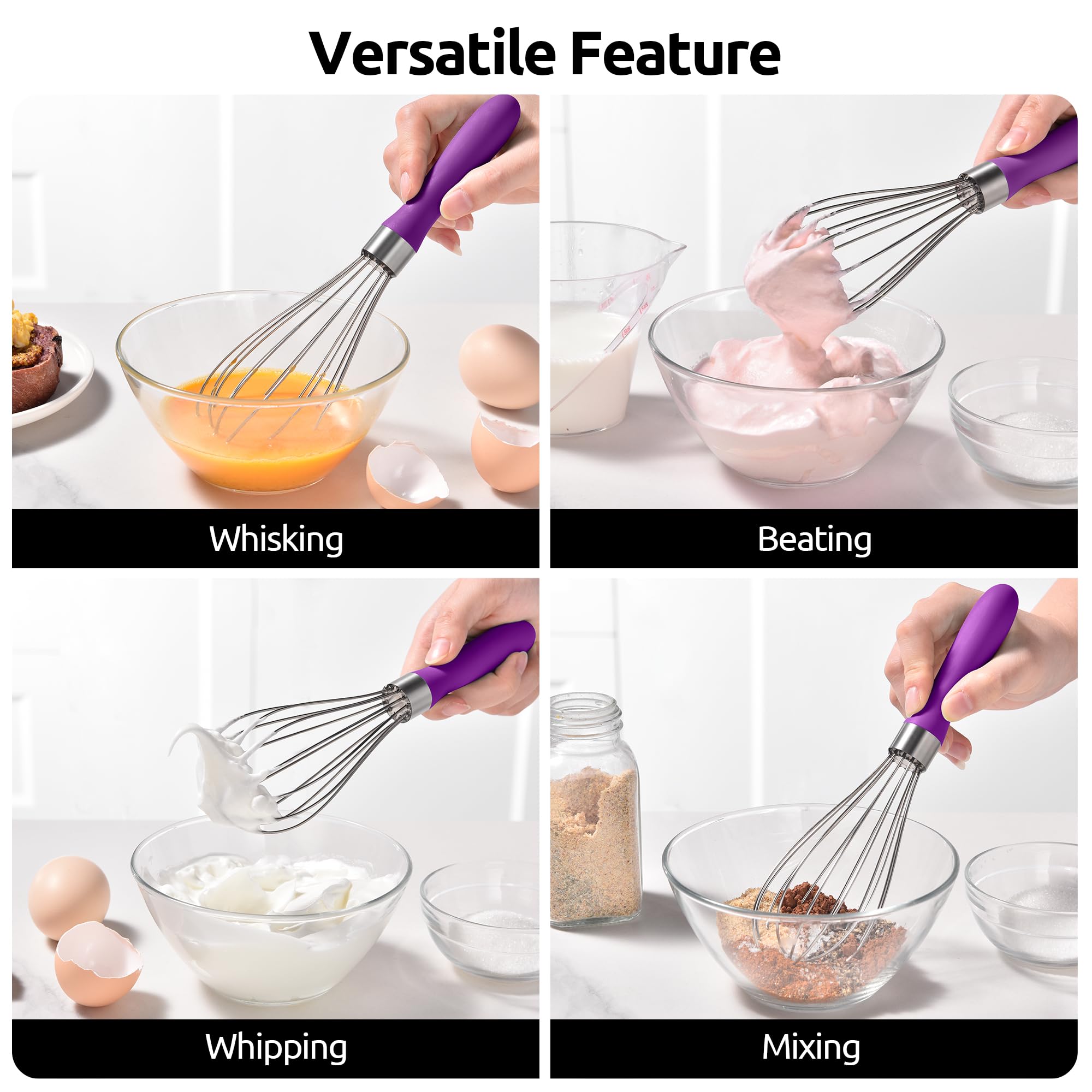 U-Taste Wire Whisk for Cooking, 18/10 Stainless Steel Balloon Wisk,S/Purple