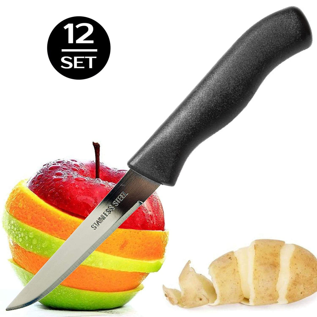 Brenium Paring and Garnishing Knife, 12-Piece Set, Straight Edge, Black