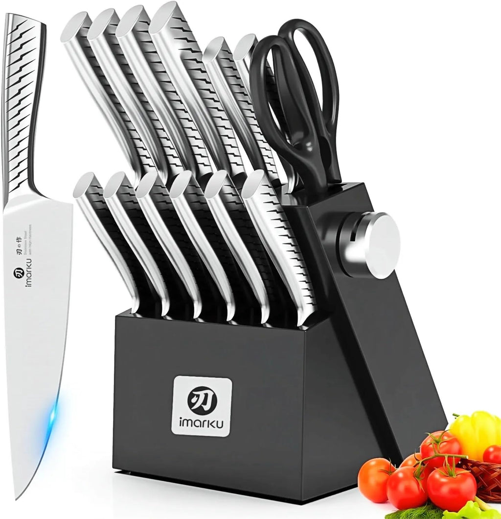 imarku 14-Piece Kitchen Knife Set, High-Carbon Stainless Steel,Pink
