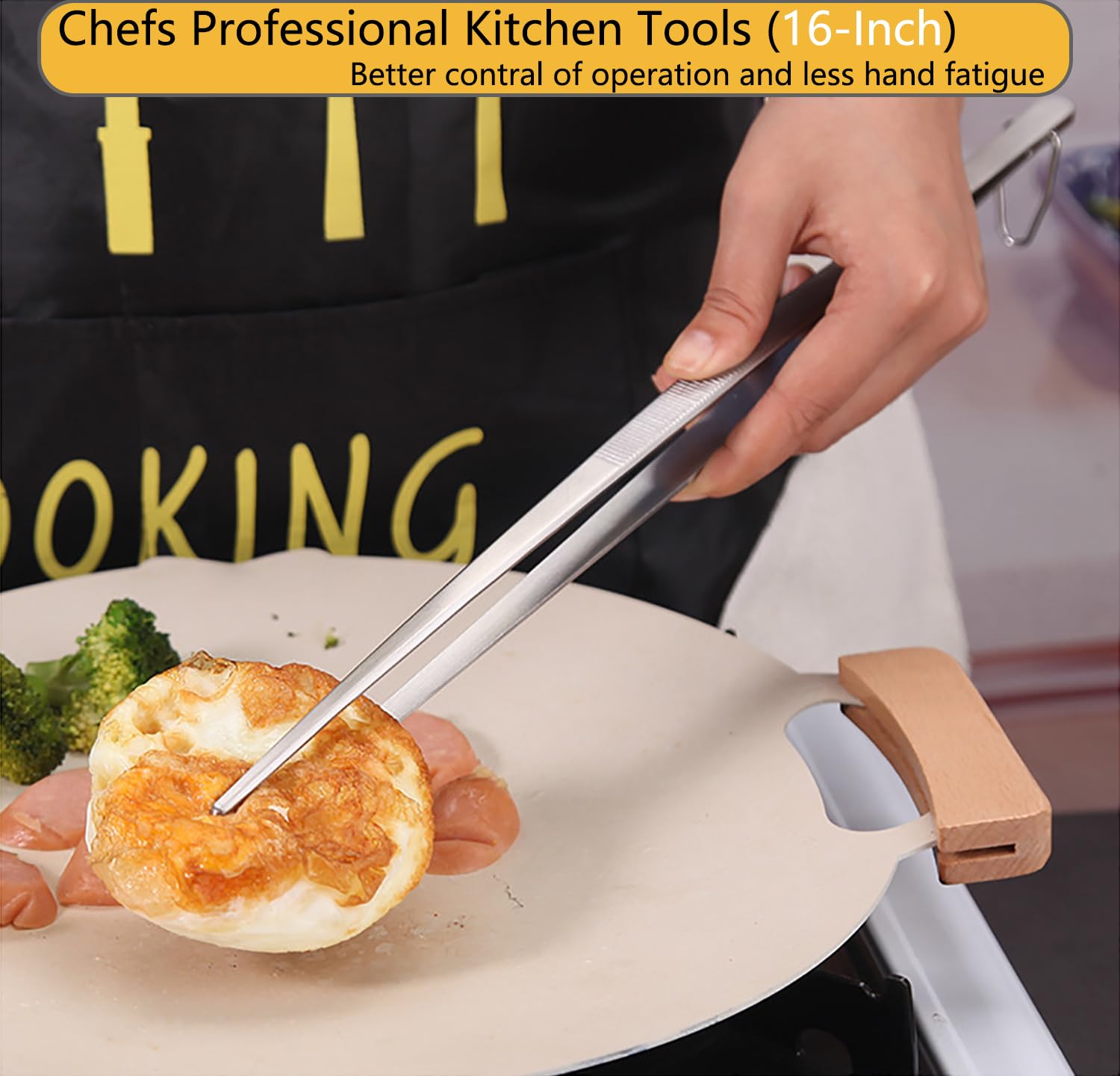 JETKONG 16-Inch Kitchen Tweezers Fine Tweezer Tongs Extra-Long Stainless Steel Cooking Tweezers (Point-Tips)