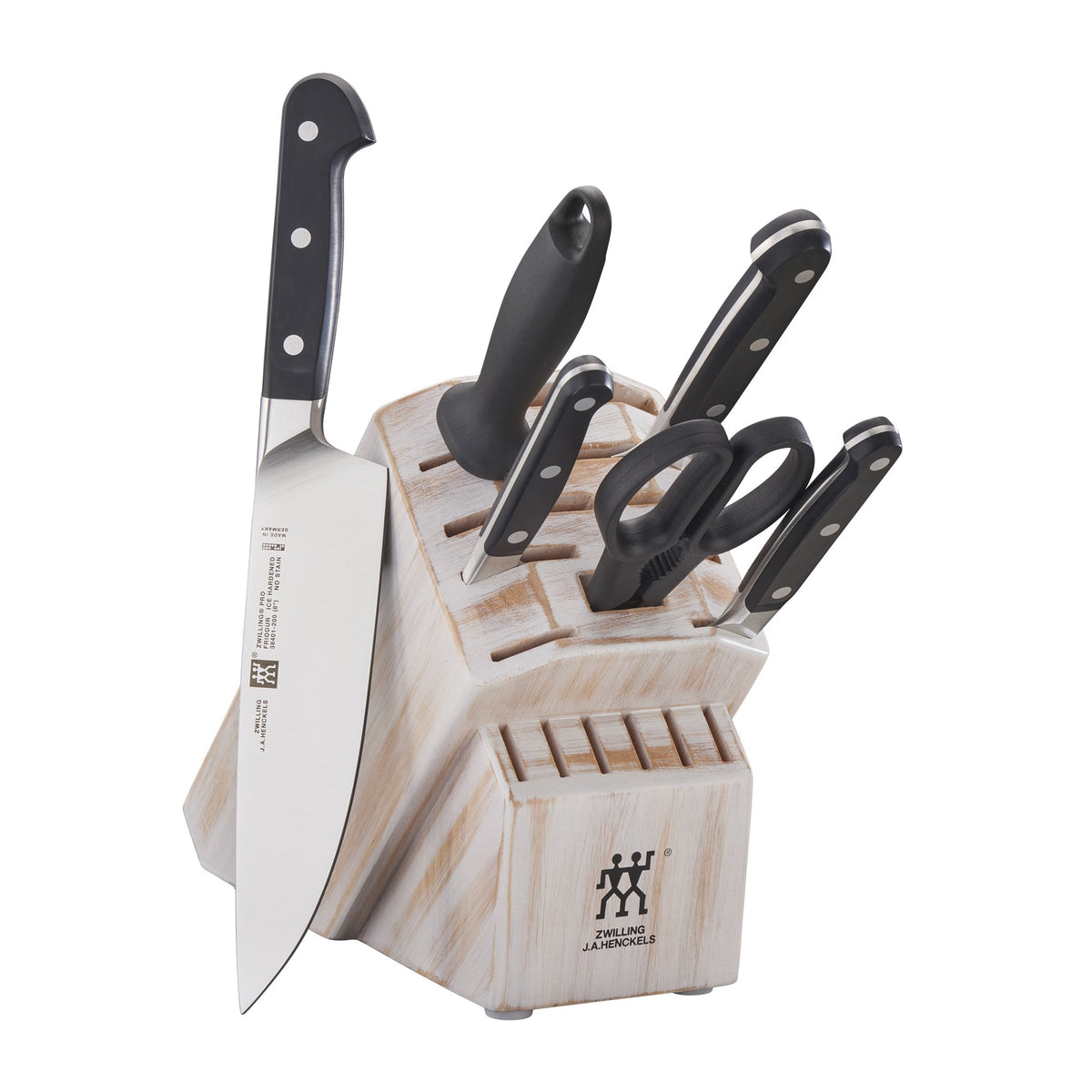 ZWILLING Pro 7-Piece Razor-Sharp German Knife Block Set with Bonus Sharpener, Made in Company-Owned German Factory with Special Formula Steel perfected for almost 300 Years, Dishwasher Safe