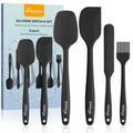 NileHome Silicone Spatula Set, 6 Pieces Food Grade Kitchen Utensils with Silicone Brush Heat Resistant Up to 600°F Dishwasher Safe BPA-Free Rubber Spatula for Scraping, Baking, Cooking, Mixing-Black