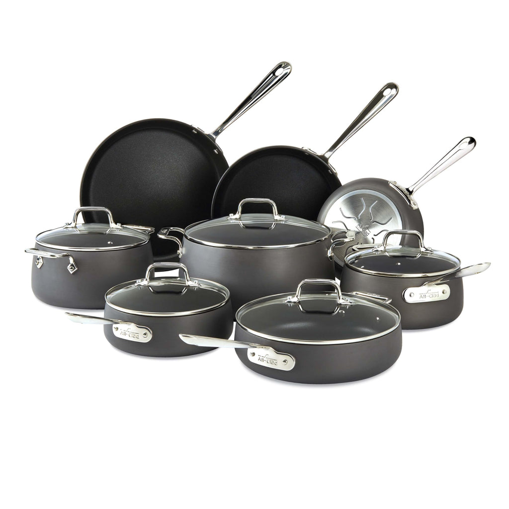 All-Clad HA1 Hard Anodized Nonstick Cookware Set 13 Piece Induction Oven Broiler Safe 500F, Lid Safe 350F Pots and Pans Black