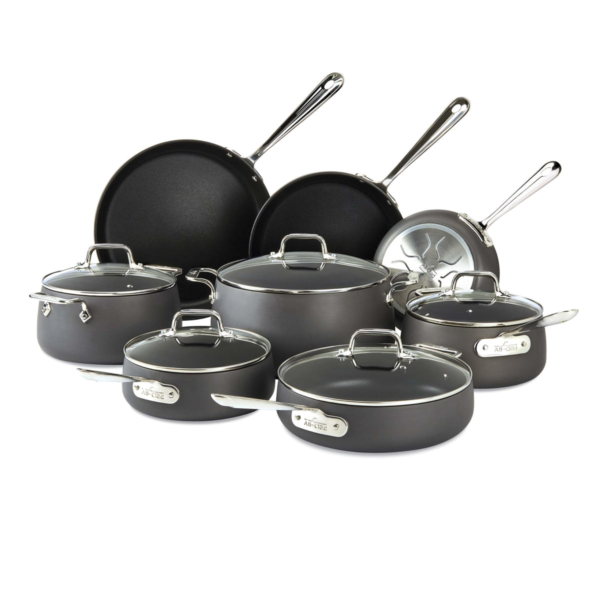 All-Clad HA1 Hard Anodized Nonstick Cookware Set 13 Piece Induction Oven Broiler Safe 500F, Lid Safe 350F Pots and Pans Black
