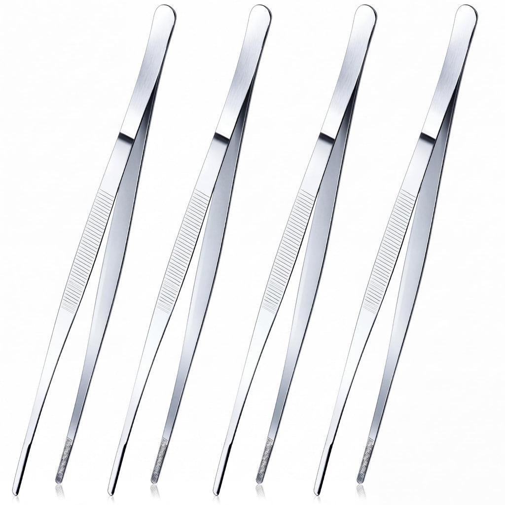 Yaomiao 4 Packs 10 Inch Cooking Tweezers Bar Kitchen Tongs, Black