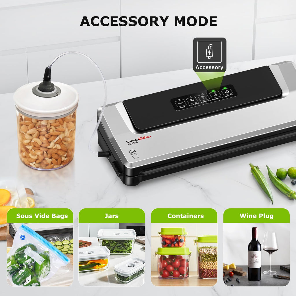 Bonsenkitchen Vacuum Sealer Machine, Multiple Modes For Meal Prep,Silver