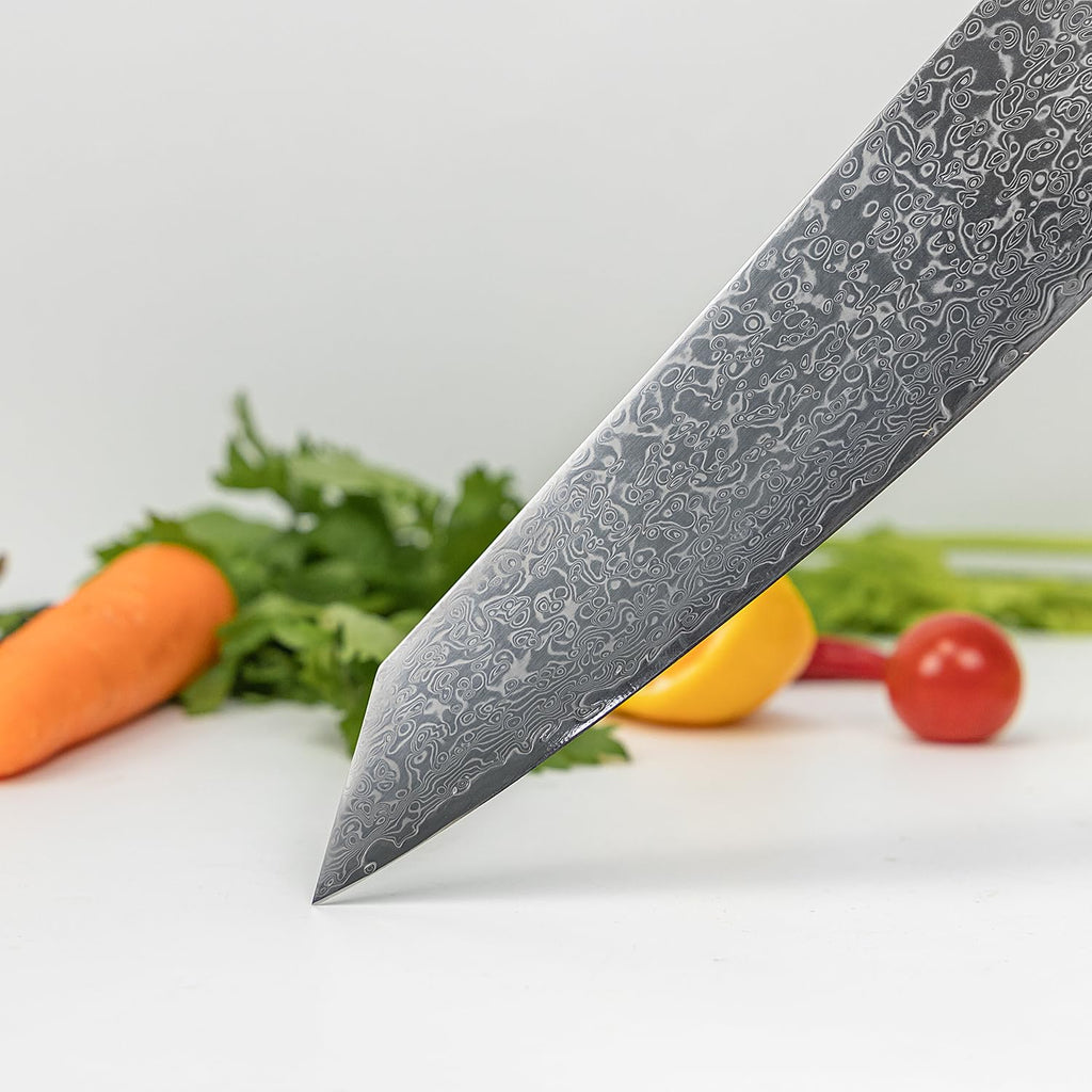 Seido Knives 8.5 Inch Kiritsuke Damascus Chef Knife, VG10, Blue Resin