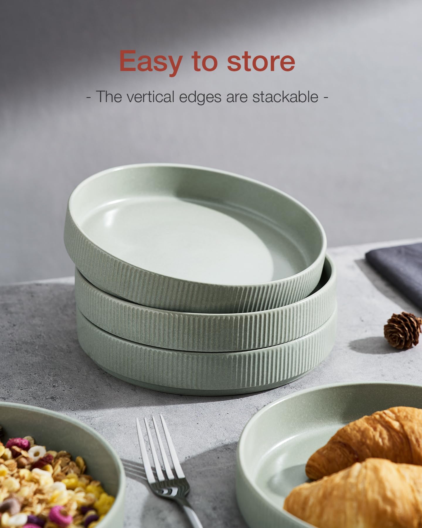 famiware Star 8.25" Pasta Bowls, Large Dinner Bowls Set of 4, Salad Bowl Plates, Shallow Bowls for Eating, Light Green