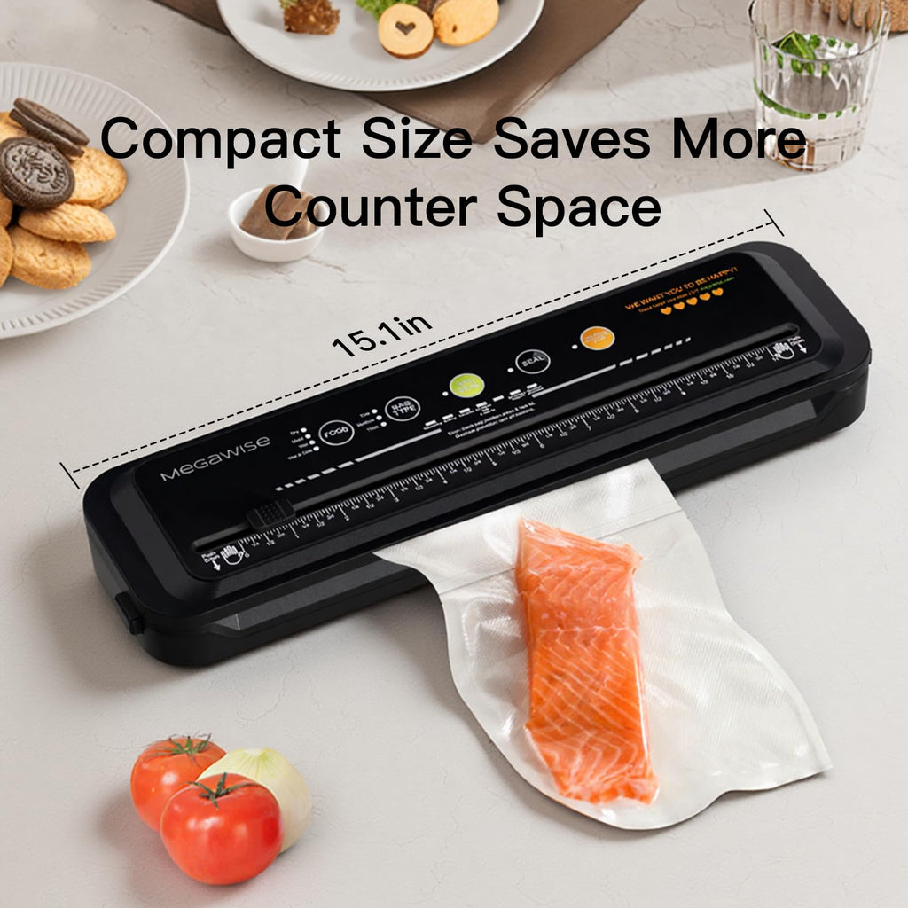 MEGAWISE Vacuum Sealer Machine, 80kPa, Built-In Cutter, Dry/Moist