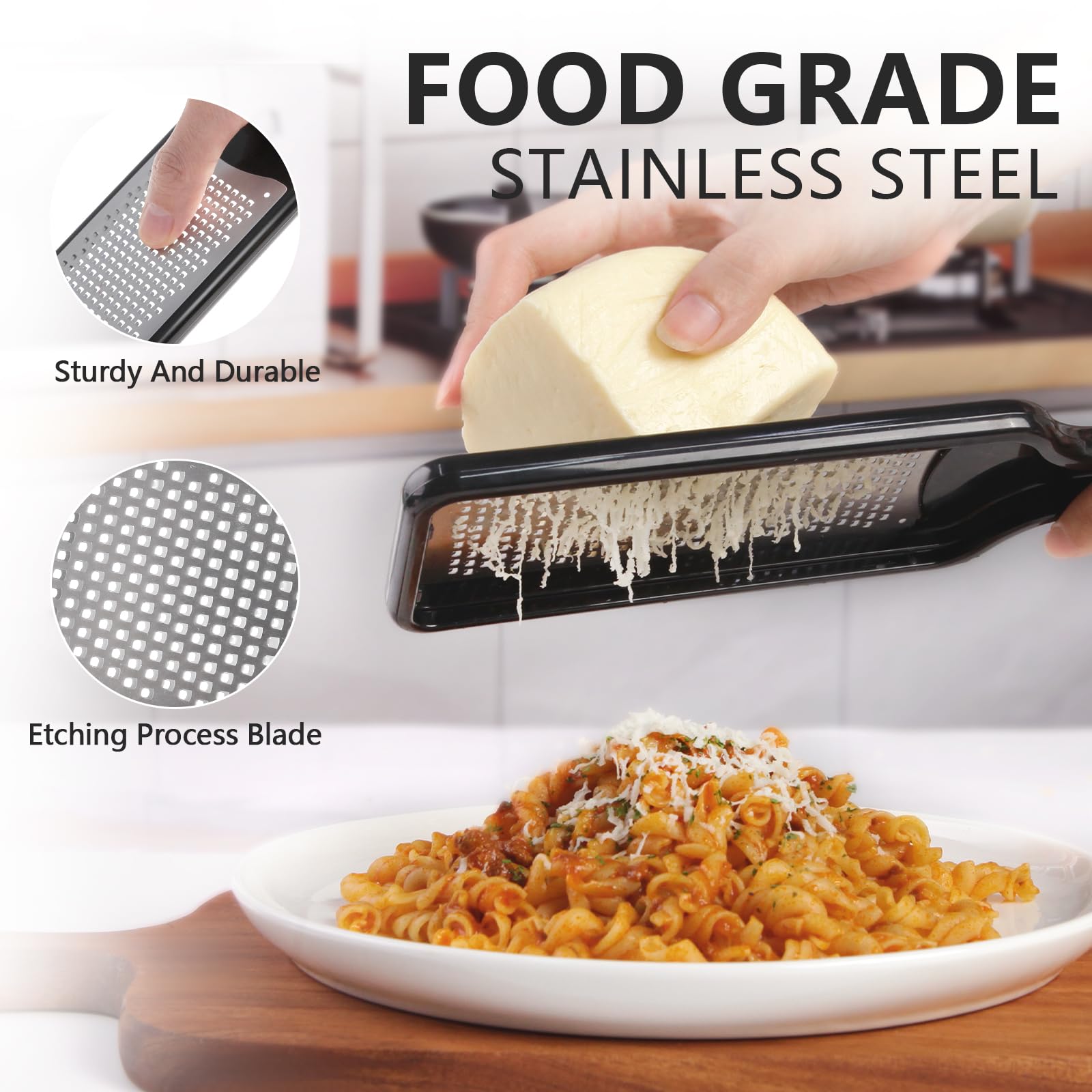 LHS Citrus Lemon Zester & Cheese Grater with Container - Zester Grater with Handle for Parmesan Cheese, Ginger, Garlic, Nutmeg, Chocolate, Fruits, with Anti-Slip Base, Dishwasher Safe