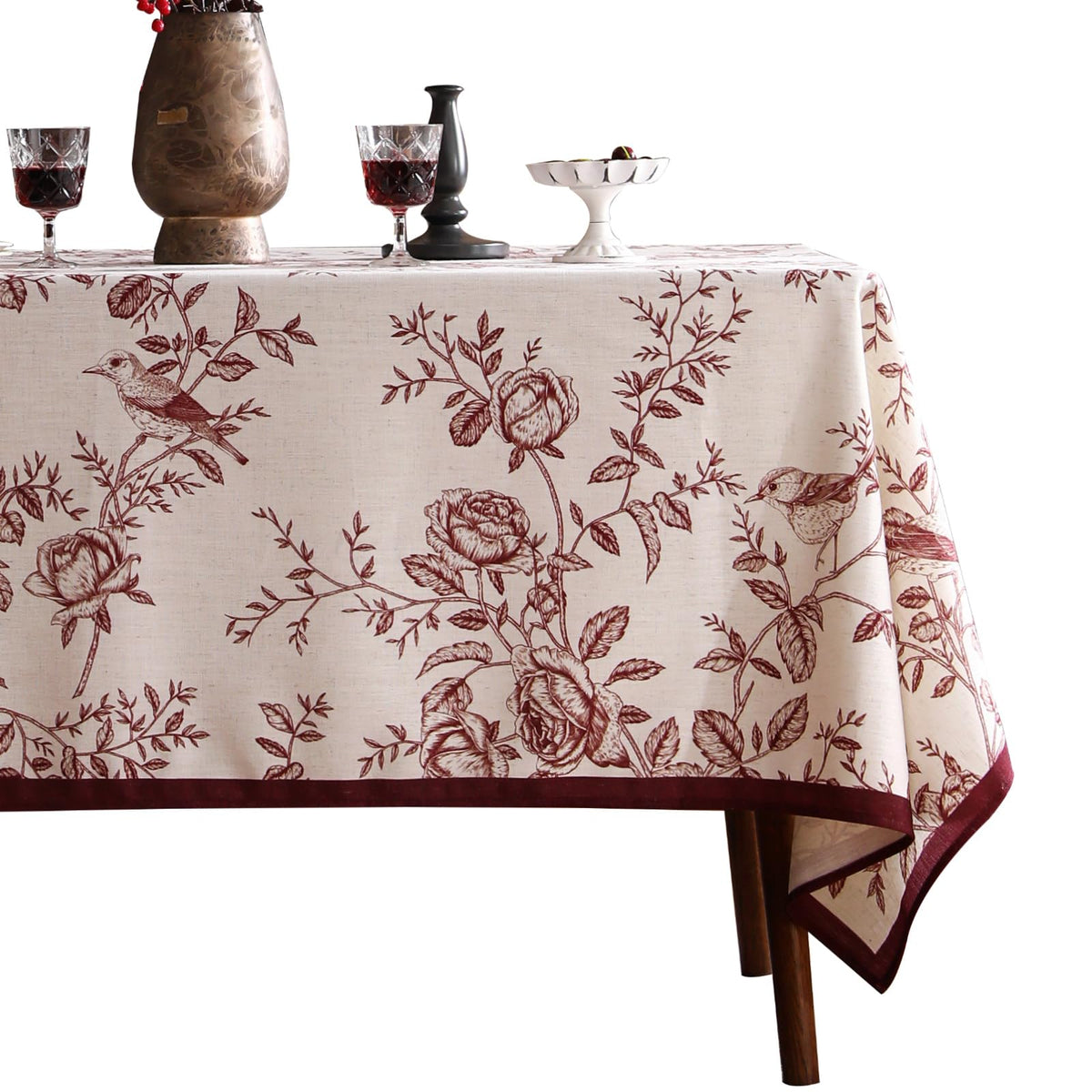 ISAENNE Designer French Linen Rectangular Tablecloth,71"x55"-Mosella F
