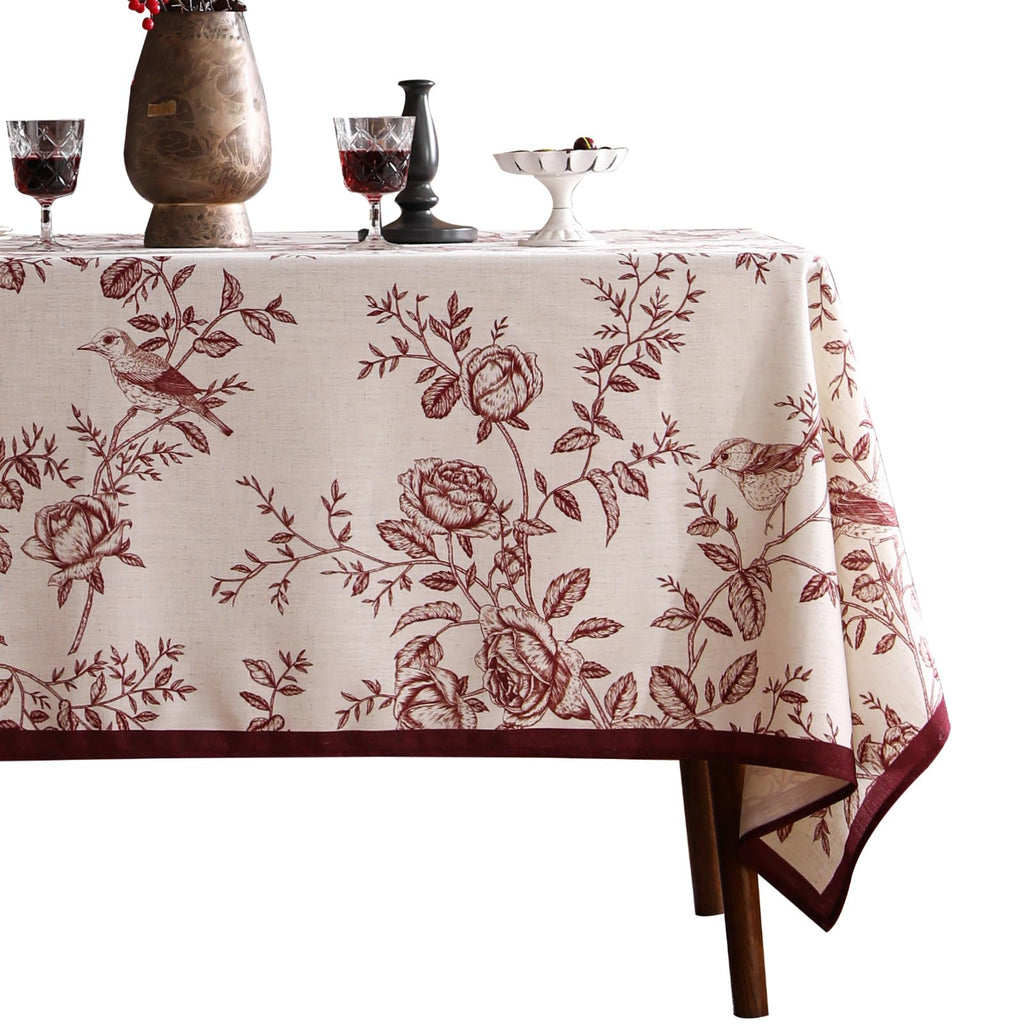 ISAENNE Vintage French Linen Square Small Tablecloth,55"x55"-Flora A