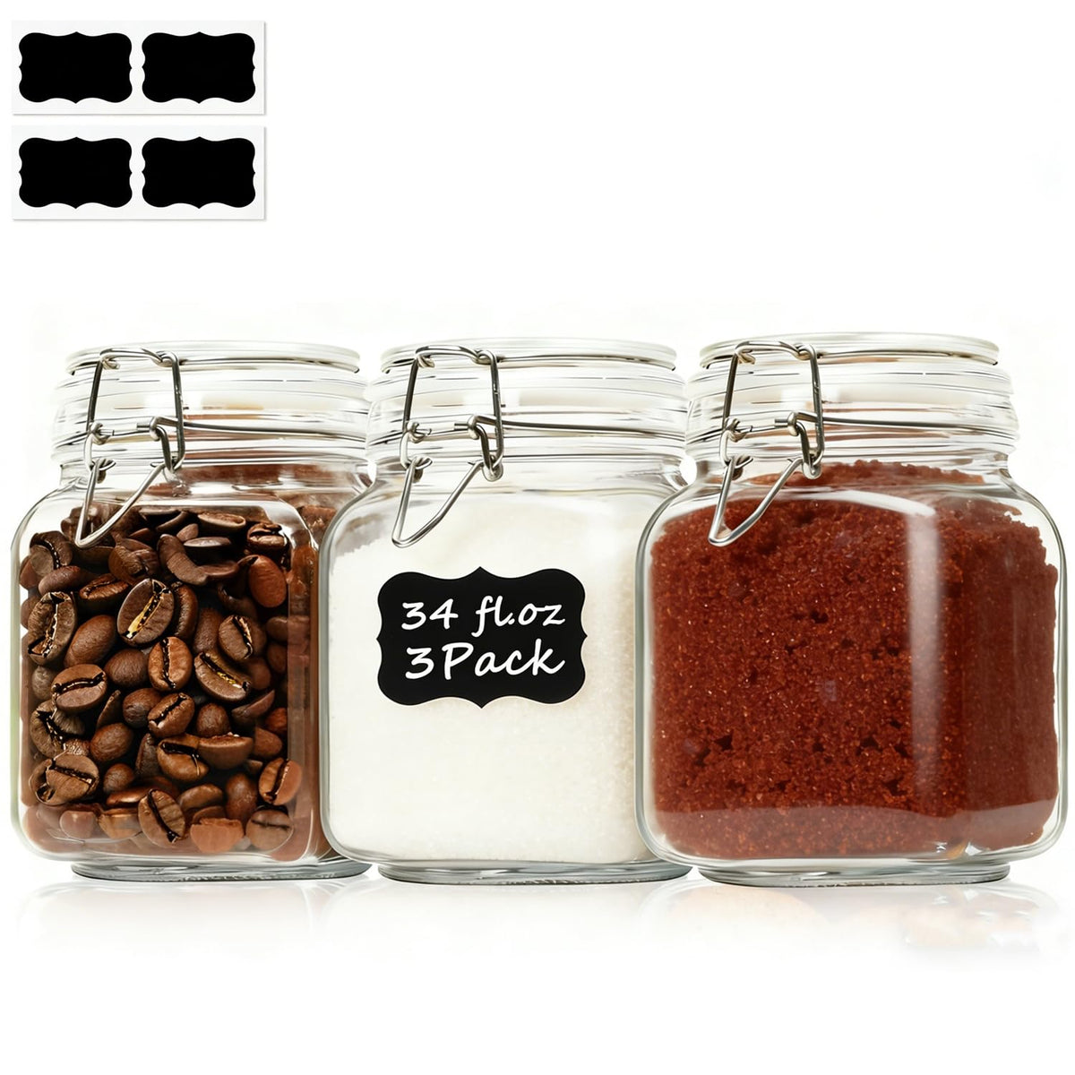 ComSaf Square Small 8 oz Glass Spice Jars with Airtight Lids 6 Pack Pantry