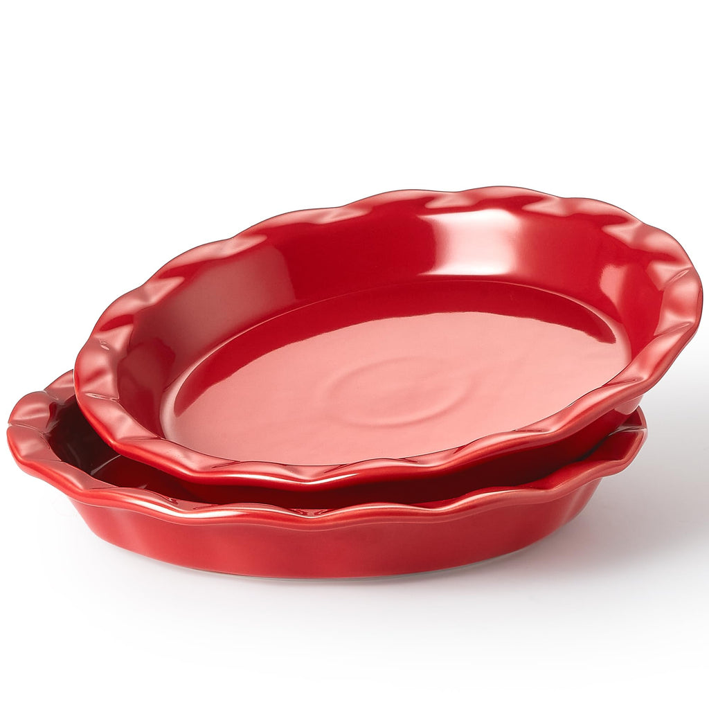 Lareina 53oz, Deep Dish Pie Pan, 9 Inch, Ceramic, Red, Set of 2