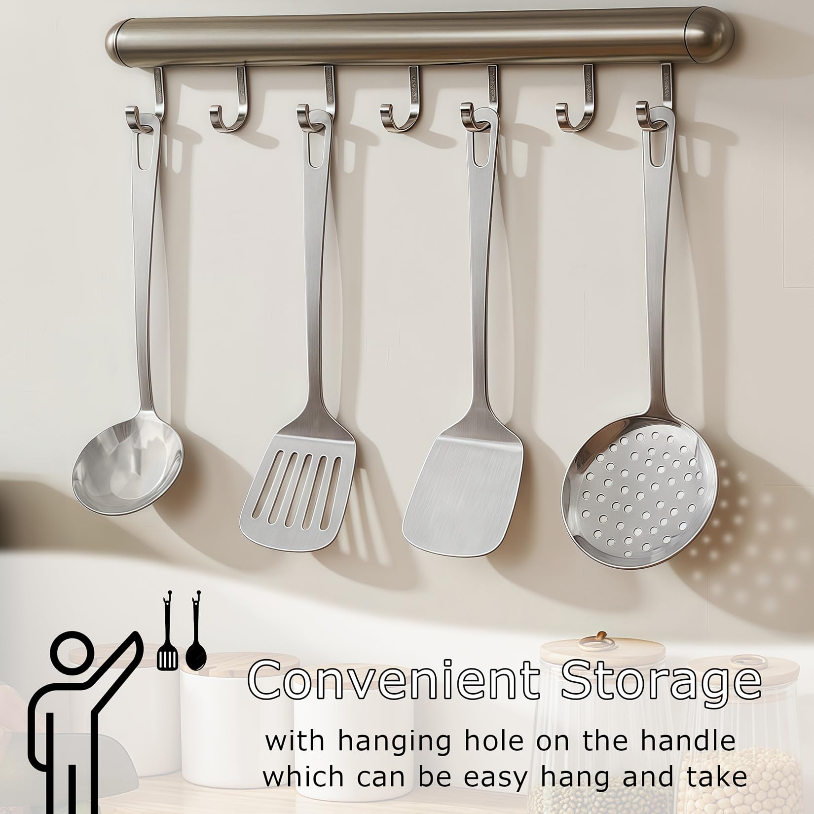 4pcs Cooking Utensils Set - Stainless Steel Kitchen Utensils, Heavy Duty Metal Kitchen Tools with Stainless Steel Spatula Solid & Slotted Turner, Ladle, Skimmer, Dishwasher Safe Easy to Clean