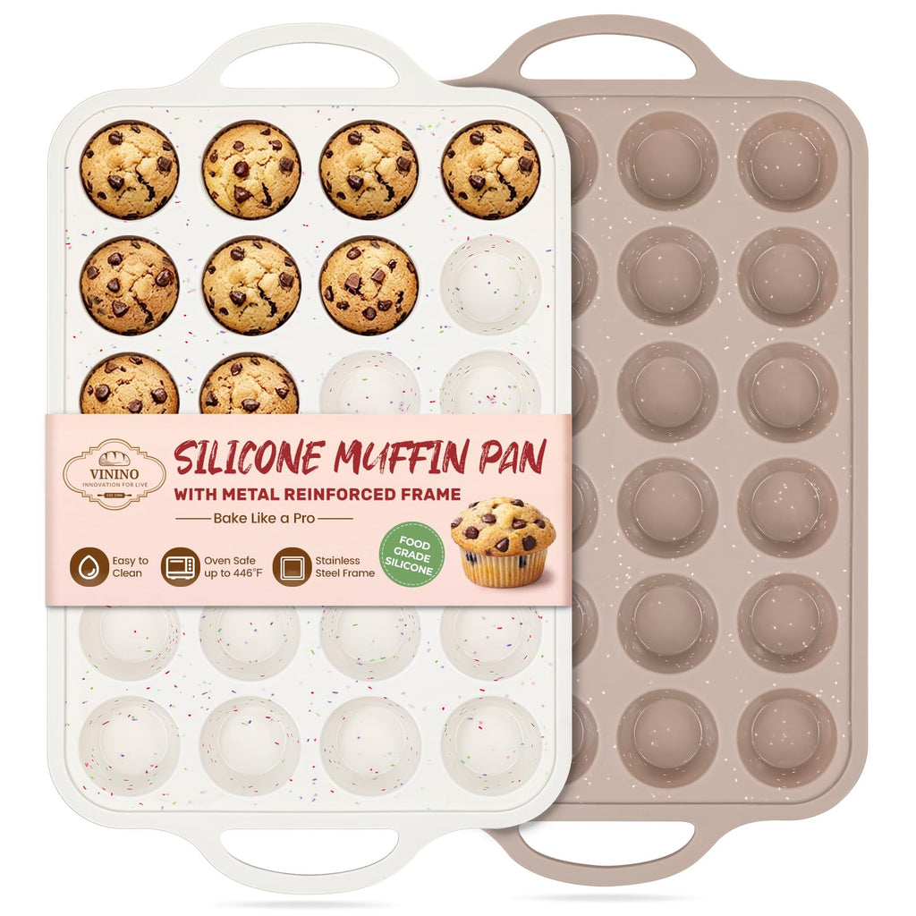 Vinino 2Pack Silicone Muffin Pans for Baking with Metal Reinforced Frame, 12 Cups Regular Size Nonstick Silicone Cupcake Pan, BPA Free Oven Dishwasher Safe Baking Mold for Muffins Cupcakes