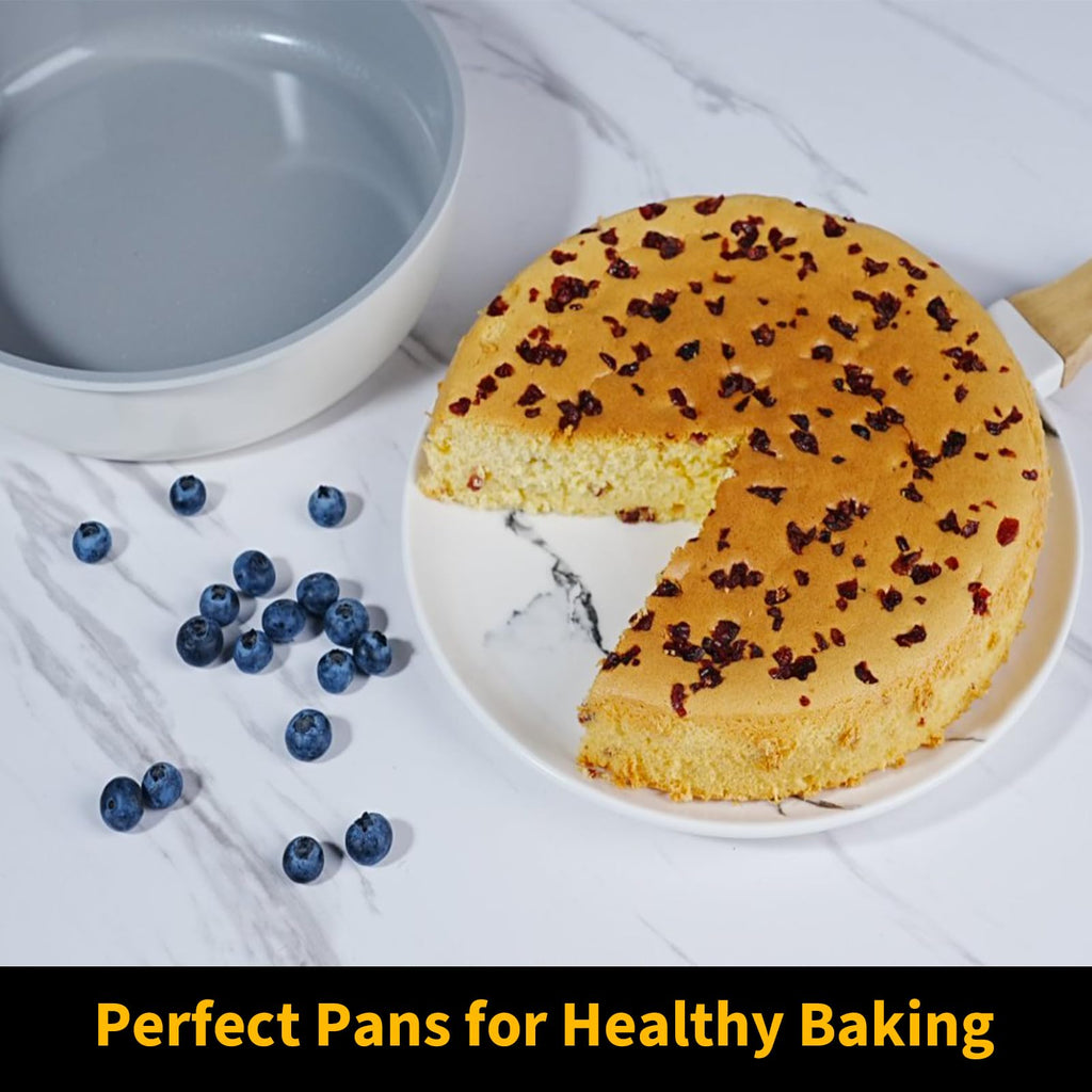 INSETFY 9.5 Inch Round Cake Pan,Cast Aluminum Bakeware Ceramic Nonstick for Cake Baking,Oven and Dishwasher Safe(Beige)