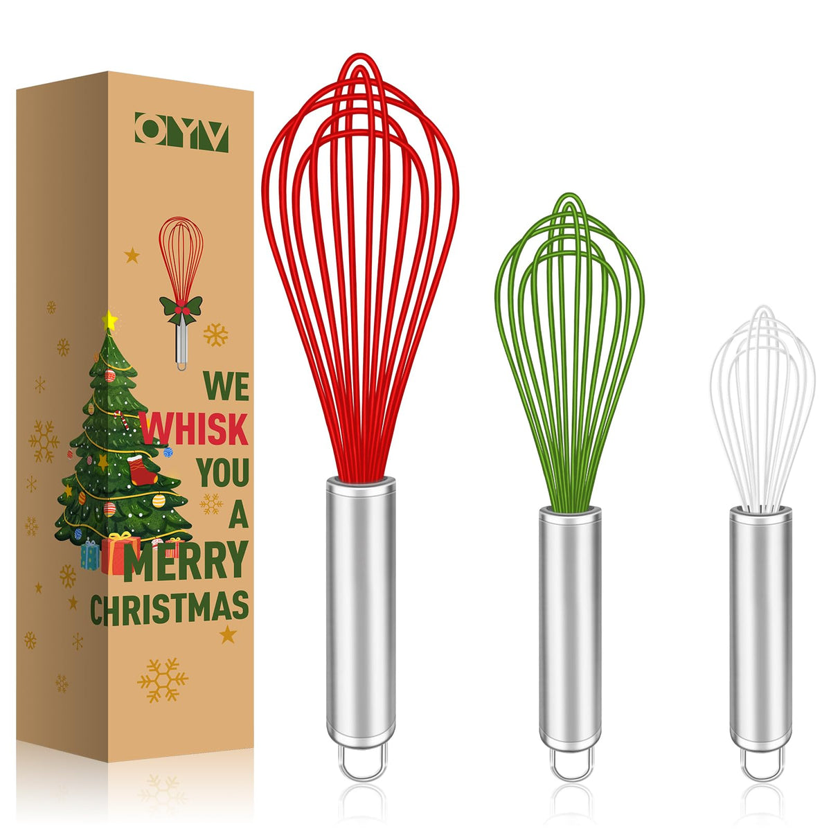 OYV White Silicone Whisk Set of 3, 8/10/12 Inch, Non-Scratch