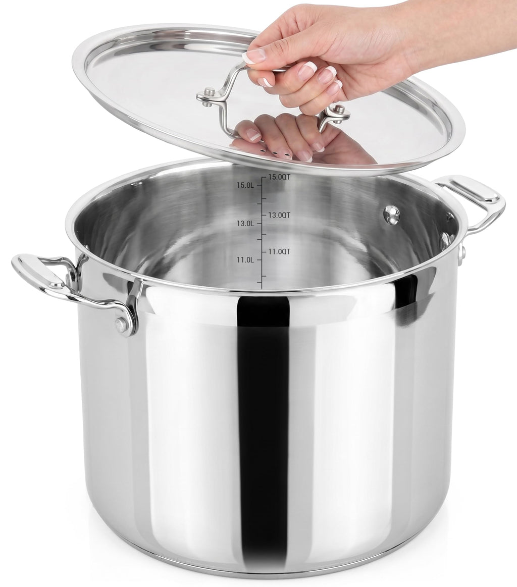Nutrichef Stainless Steel Cookware Stockpot, 35 Quart Heavy Duty Induction Soup Pot With Stainless Steel Lid And Strong Riveted Handles, Even Heat Distribution, Compatible With Most Cooktops