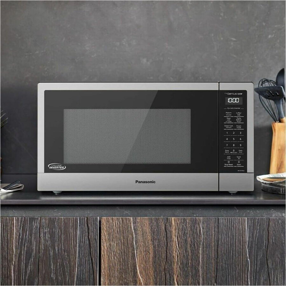 Panasonic NN-SN76LS 1.6 cu.ft Cyclonic Inverter Countertop Microwave Oven 1250Watt Power with Genius Sensor Cooking, 19.44"D x 21.88"W x 11.94"H, Stainless Steel