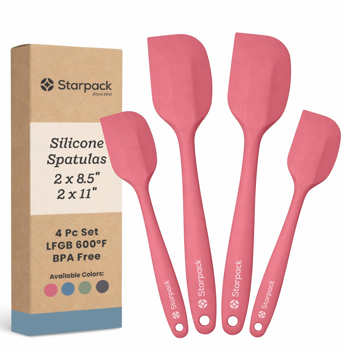 Starpack 'Scrape and Stir' Silicone Rubber Spatula Set (4-Piece) - LFGB Non Toxic, 600°F Heat Resistant, BPA-Free, One-Piece Kitchen Baking Spatulas - Dishwasher Safe for Nonstick Cookware Earthy Pink
