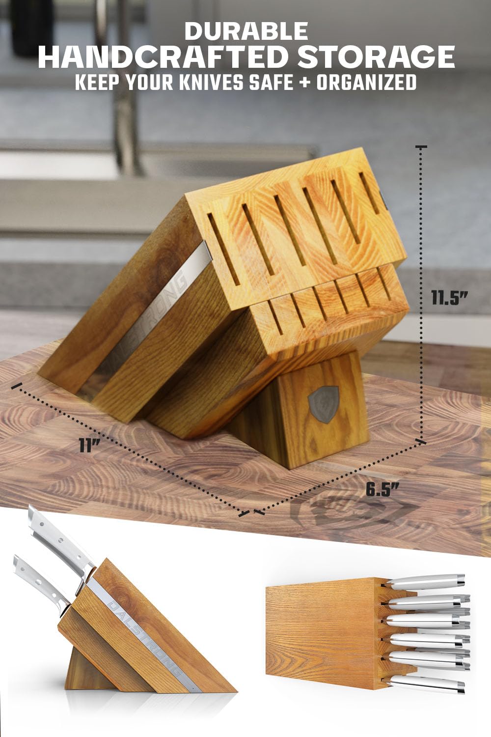 Dalstrong 12-Piece Knife Block Set — White Handles, Hand-Made Manchurian Ash Block — German HC Steel, 56+ HRC, NSF Certified — For Light Kitchens, Gifting & Complete Knife Coverage, Gladiator ELITE